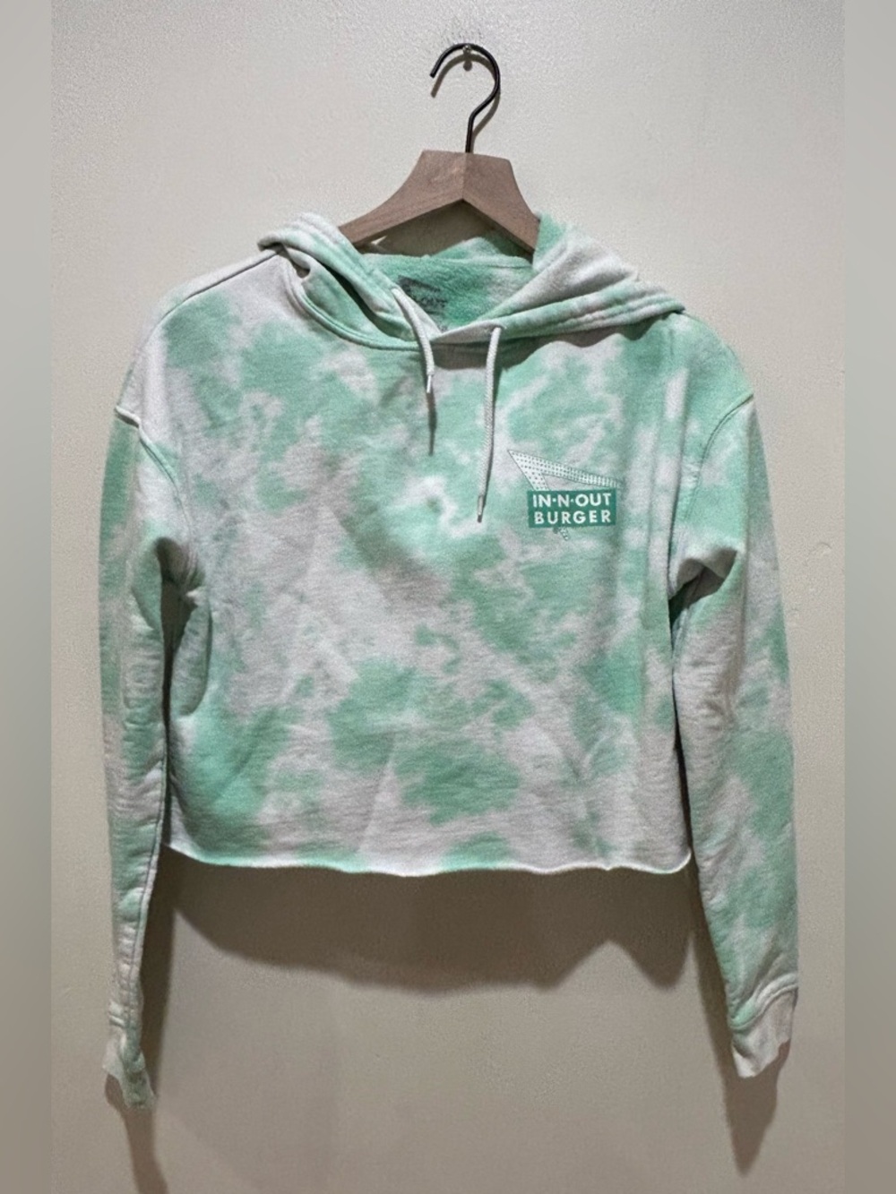 In-N-Out Burger Green & White Tie Dye Cropped Hoodie Sweatshirt - Women’s XS